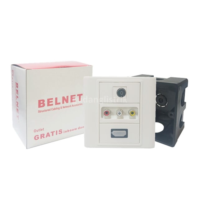 BEN-HDMI-RCA-GAN-SET-WHT BELNET STOP KONTAK HDMI RCA ANTENA TV SOCKET OUTLET MEDIA ANTENNA TV - Gambar 1